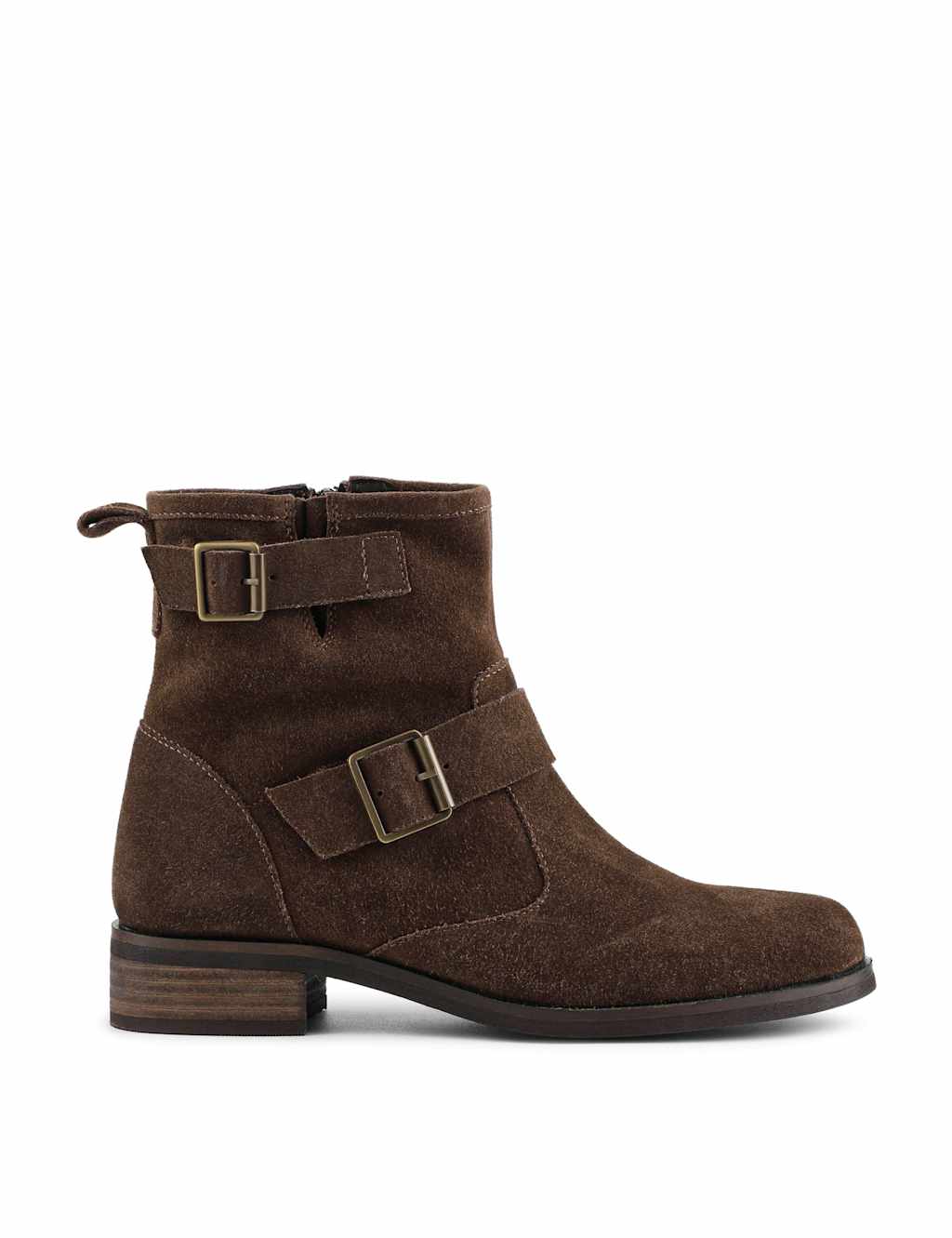 Jones Bootmaker Leather Buckle Block Heel Ankle Boots Brown Mix