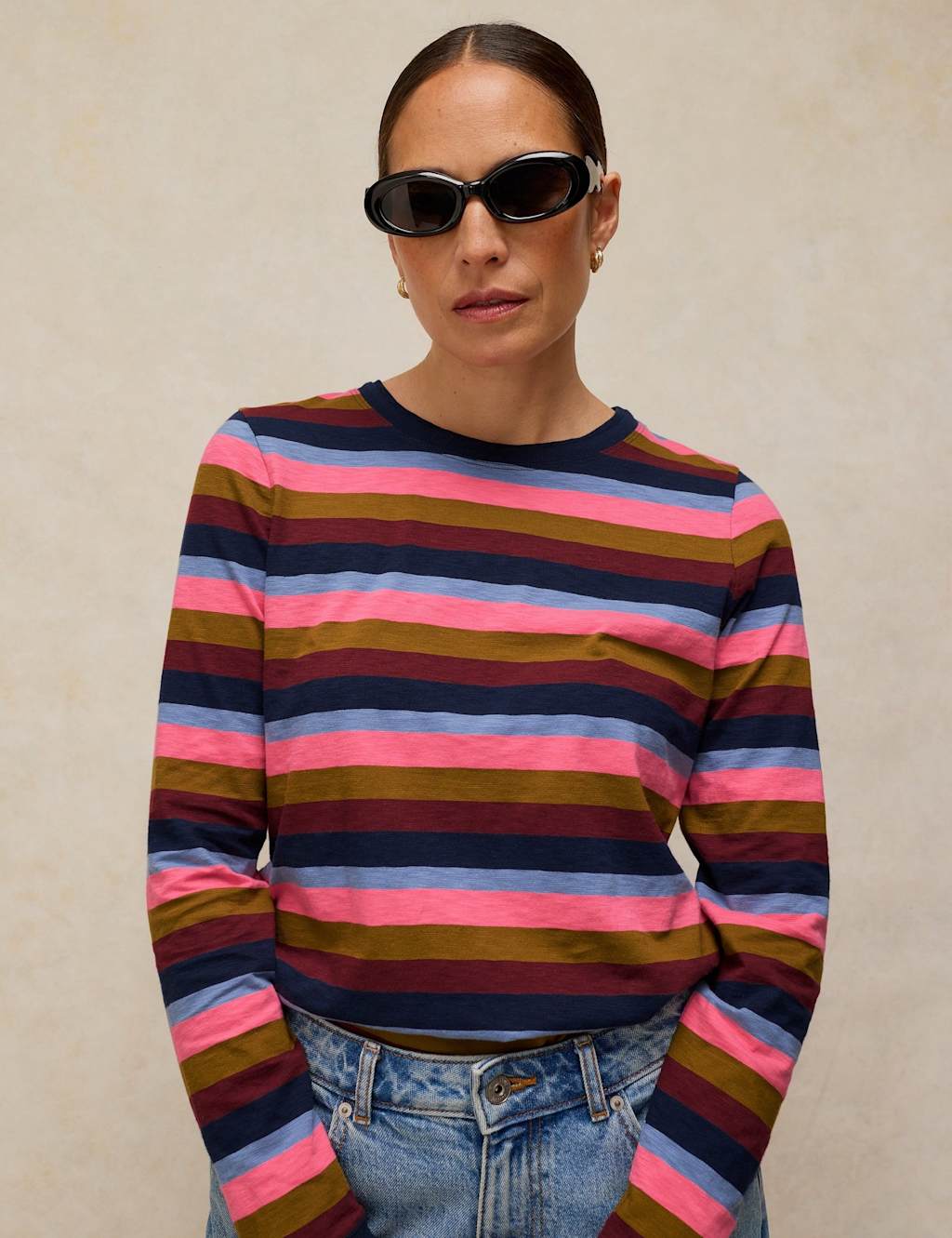 White Stuff Women's Pure Cotton Striped Crew Neck Top - 18 - Pink Mix - Available at M&S