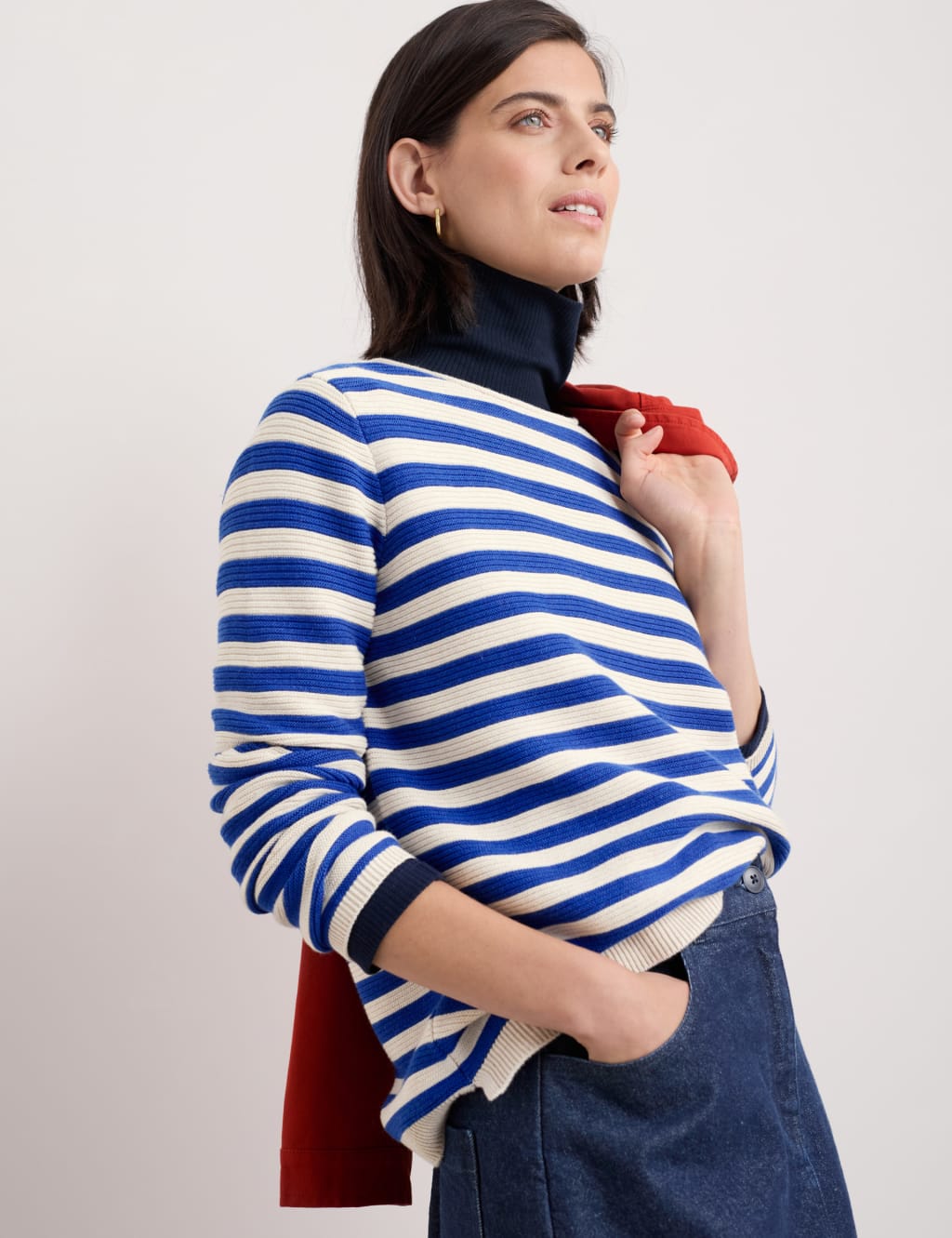 Pure Cotton Striped Textured Relaxed Jumper