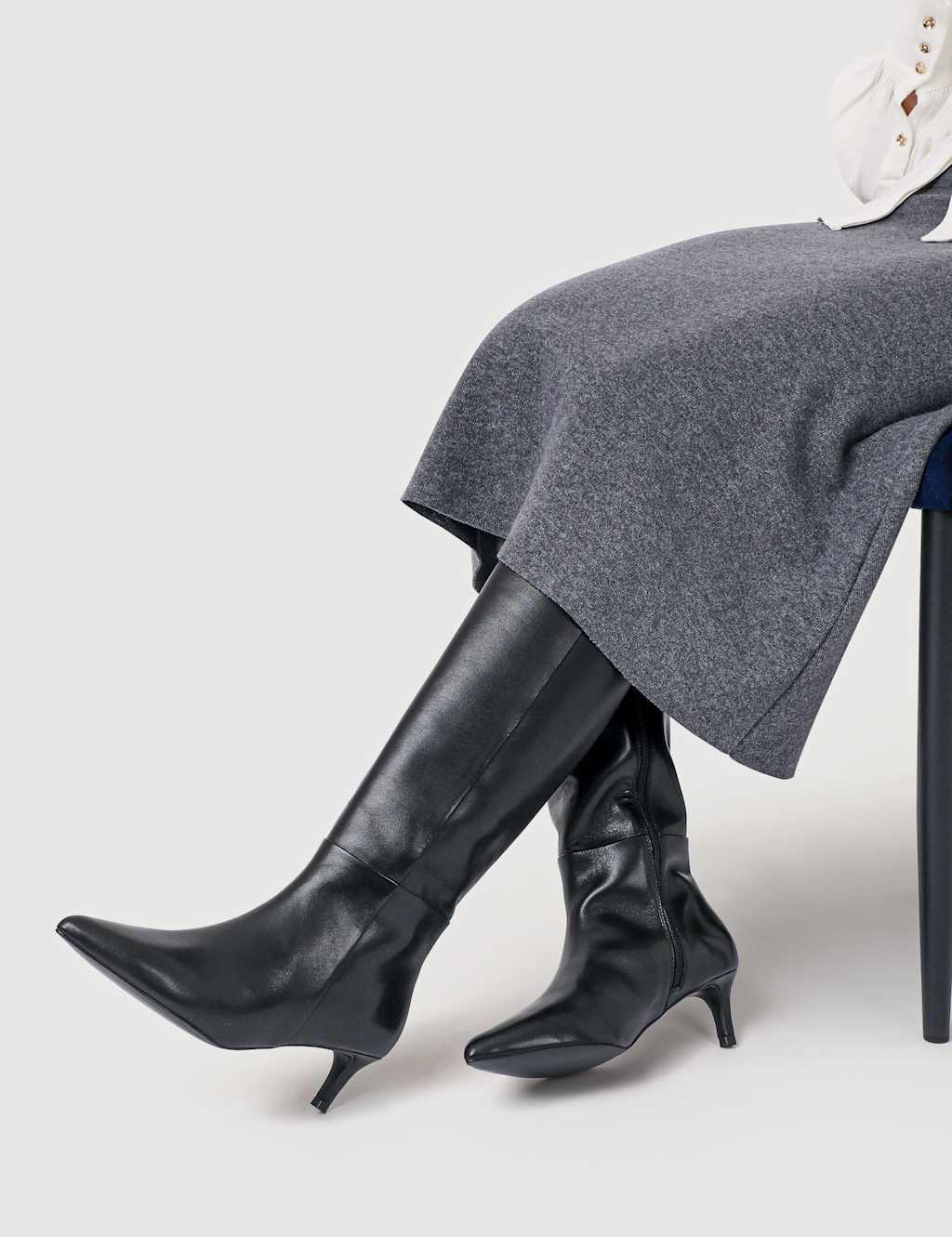 Jones Bootmaker Leather Stiletto Heel Knee High Boots Black