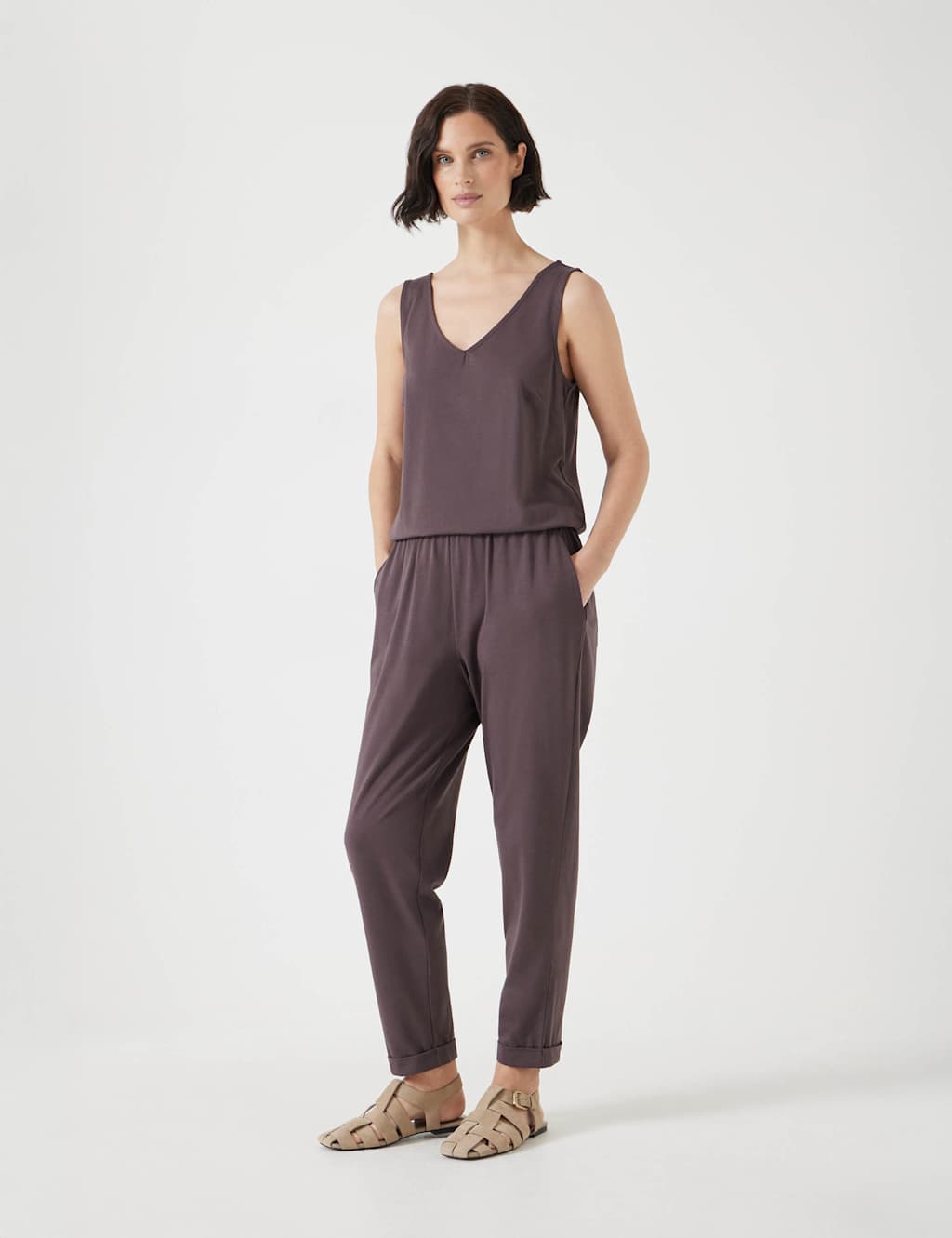 Cotton Blend Jersey Cropped Jumpsuit