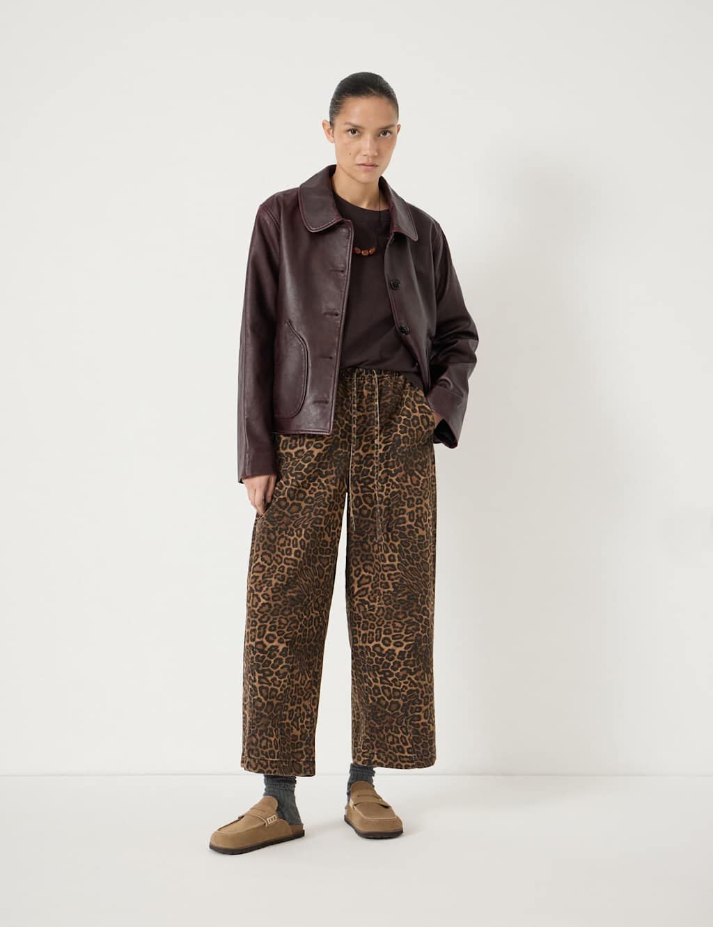 Hush Women's Pure Cotton Leopard Print Barrel Leg Trousers - Extra Small - Brown Mix - Available at M&S