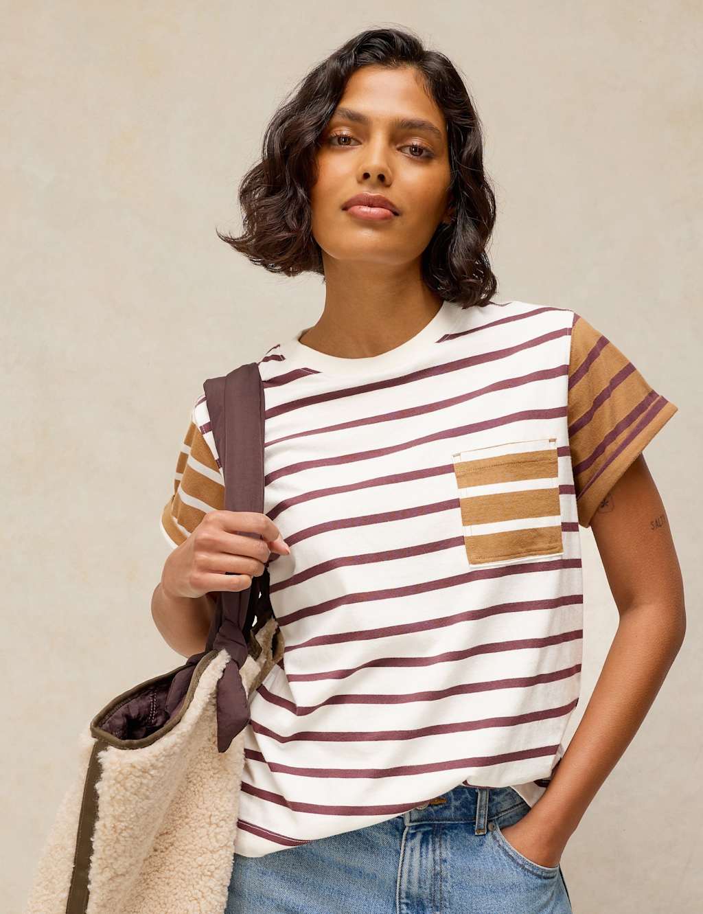 White Stuff Women's Pure Cotton Striped Crew Neck T-Shirt - 16 - White Mix - Available at M&S