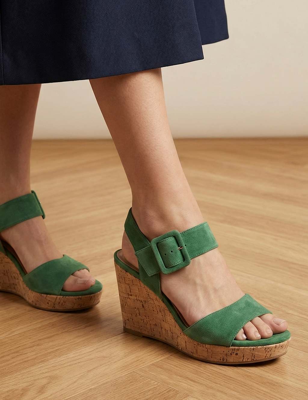 Jones Bootmaker Women's Suede Wedge Sandals - 4 - Green - Available at M&S