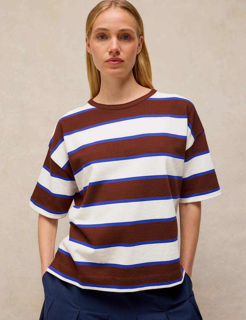 White Stuff Women's Pure Cotton Striped Midweight T-Shirt - 16 - Brown Mix - Available at M&S
