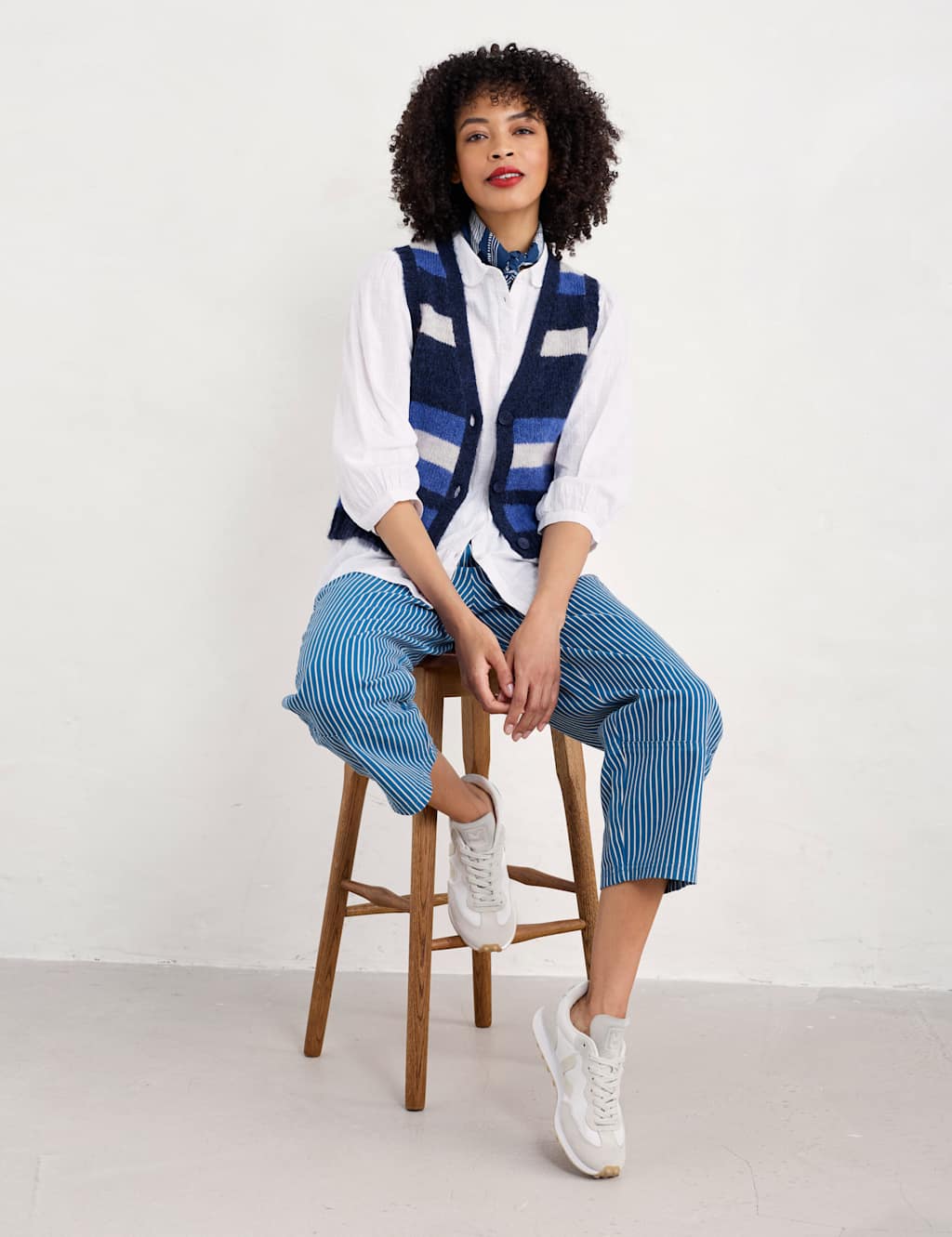 Wool Blend Striped V-Neck Knitted Vest