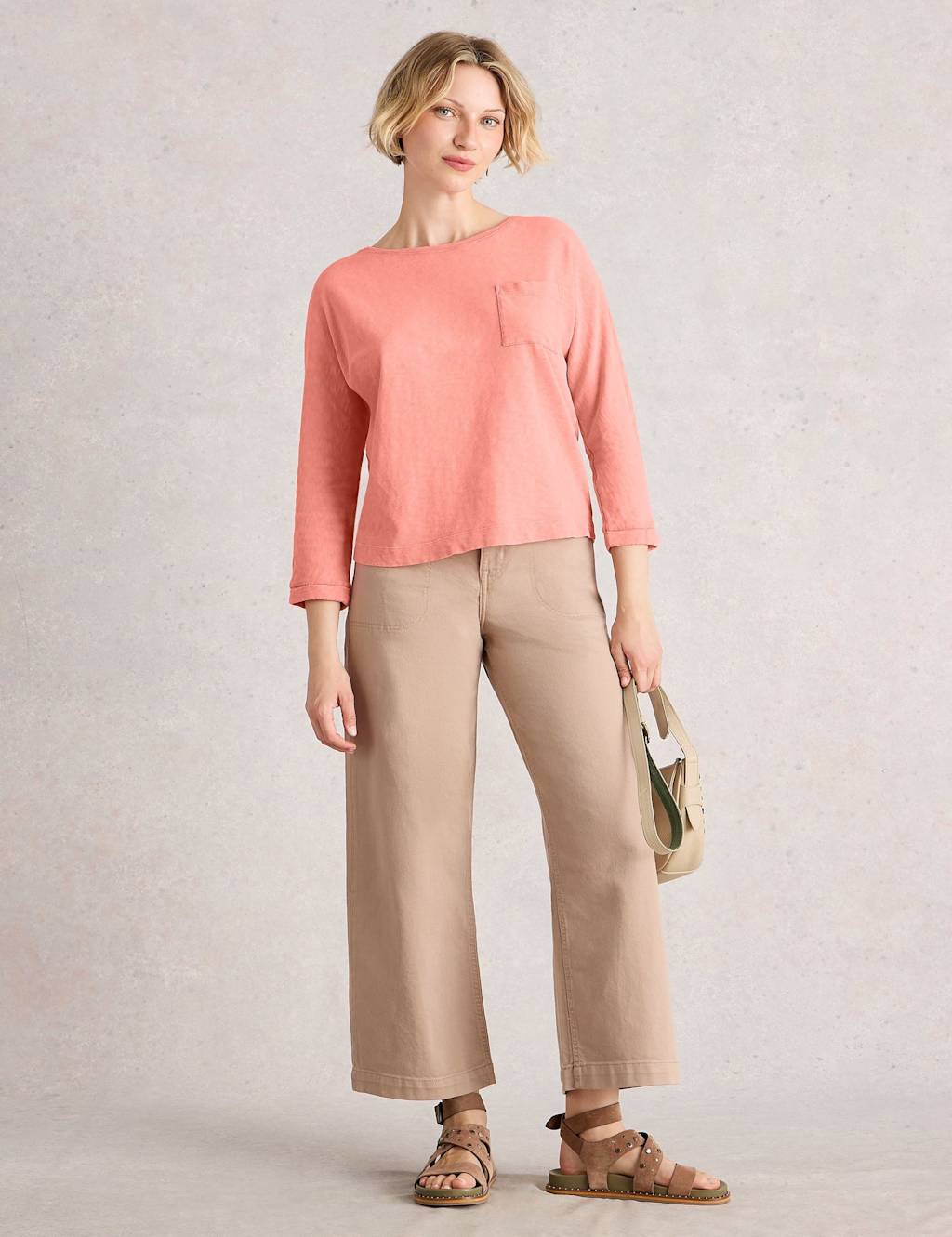 White Stuff Pure Cotton Crew Neck Top Coral