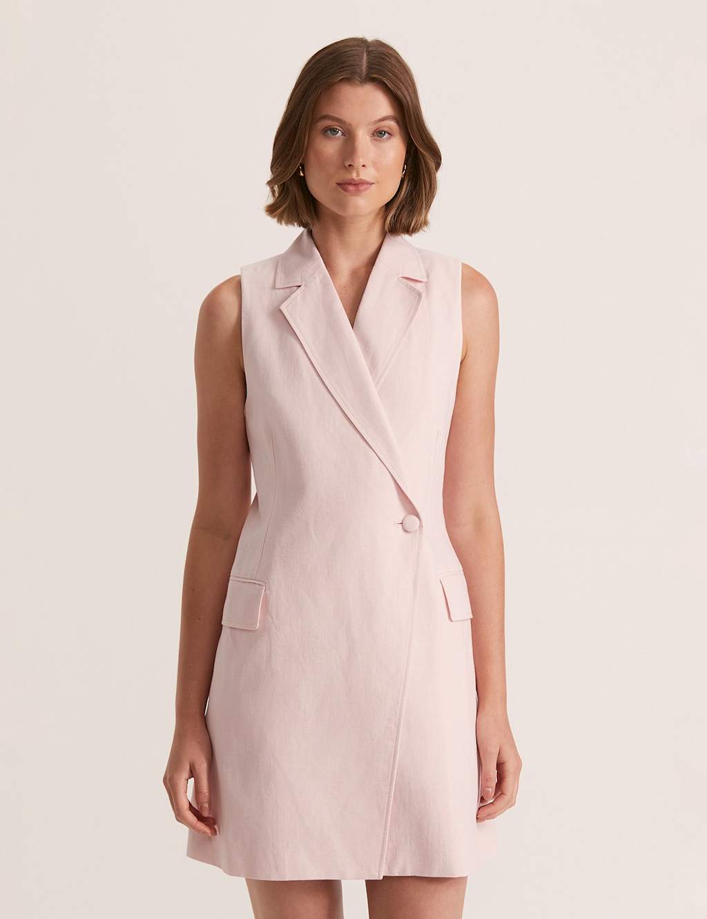 SABA Cotton Blend Mini Tailored Dress Blush
