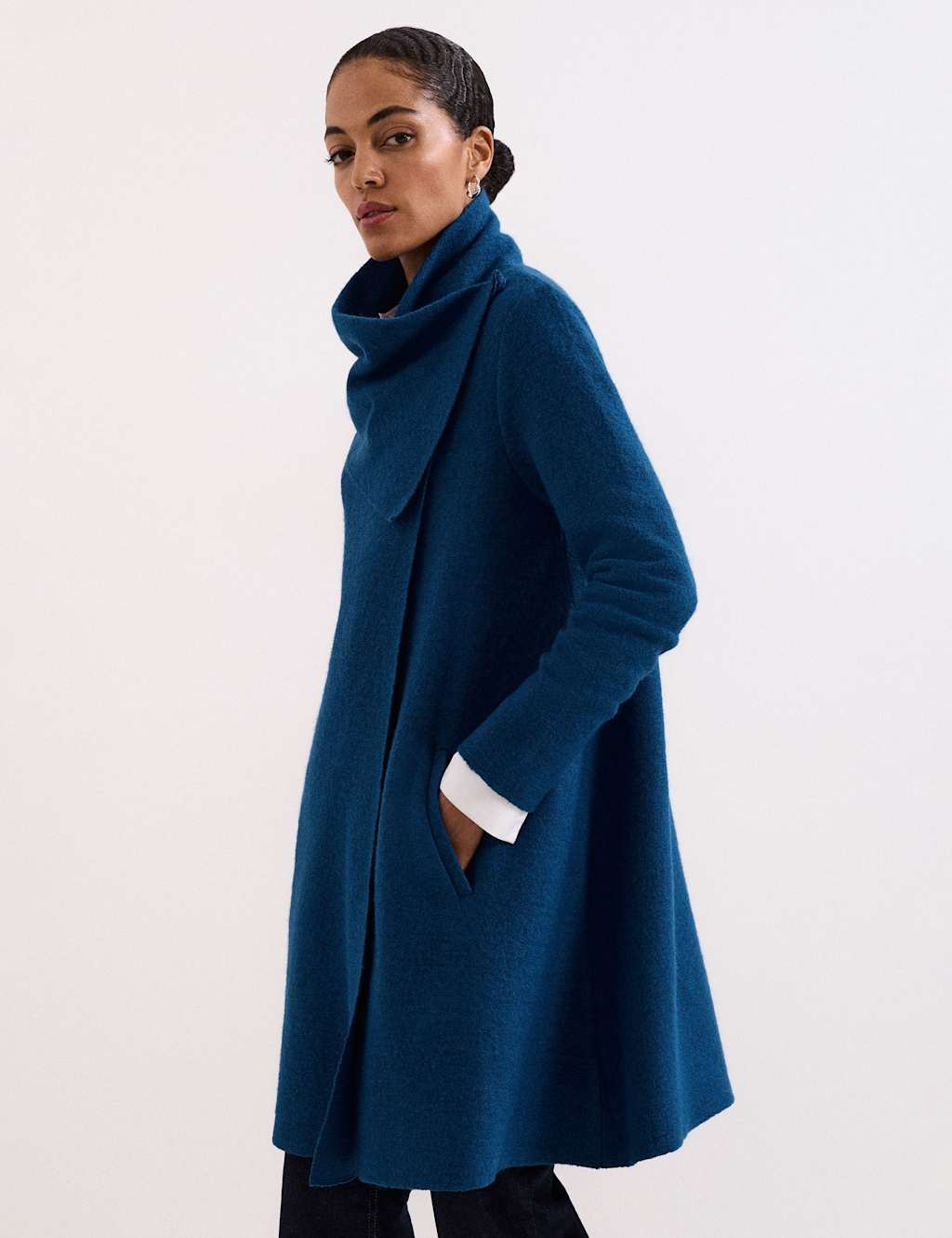 Phase Eight Wool Blend Cowl Neck Knitted Coatigan Teal