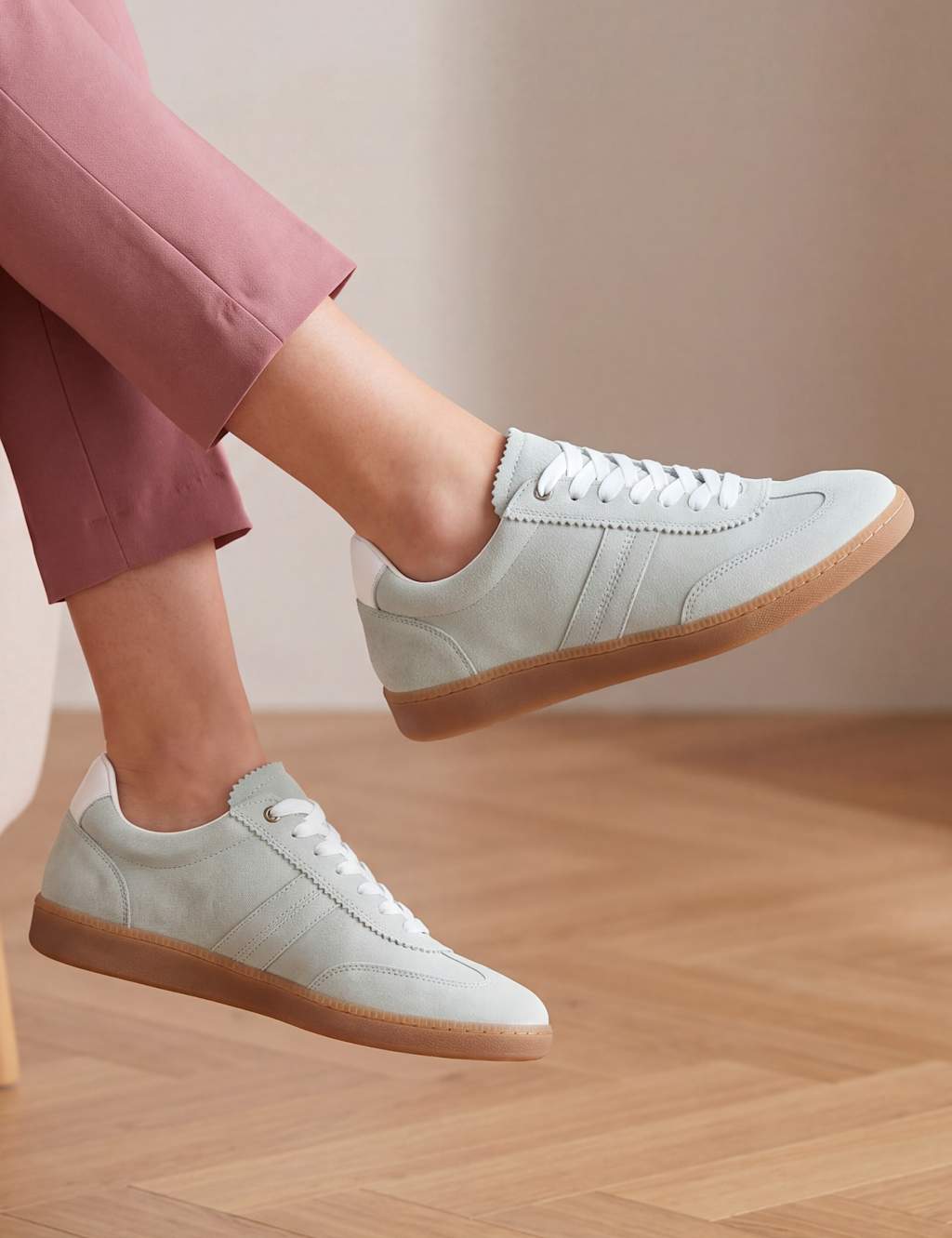 Jones Bootmaker Women's Suede Lace Up Trainers - 4 - Mint - Available at M&S