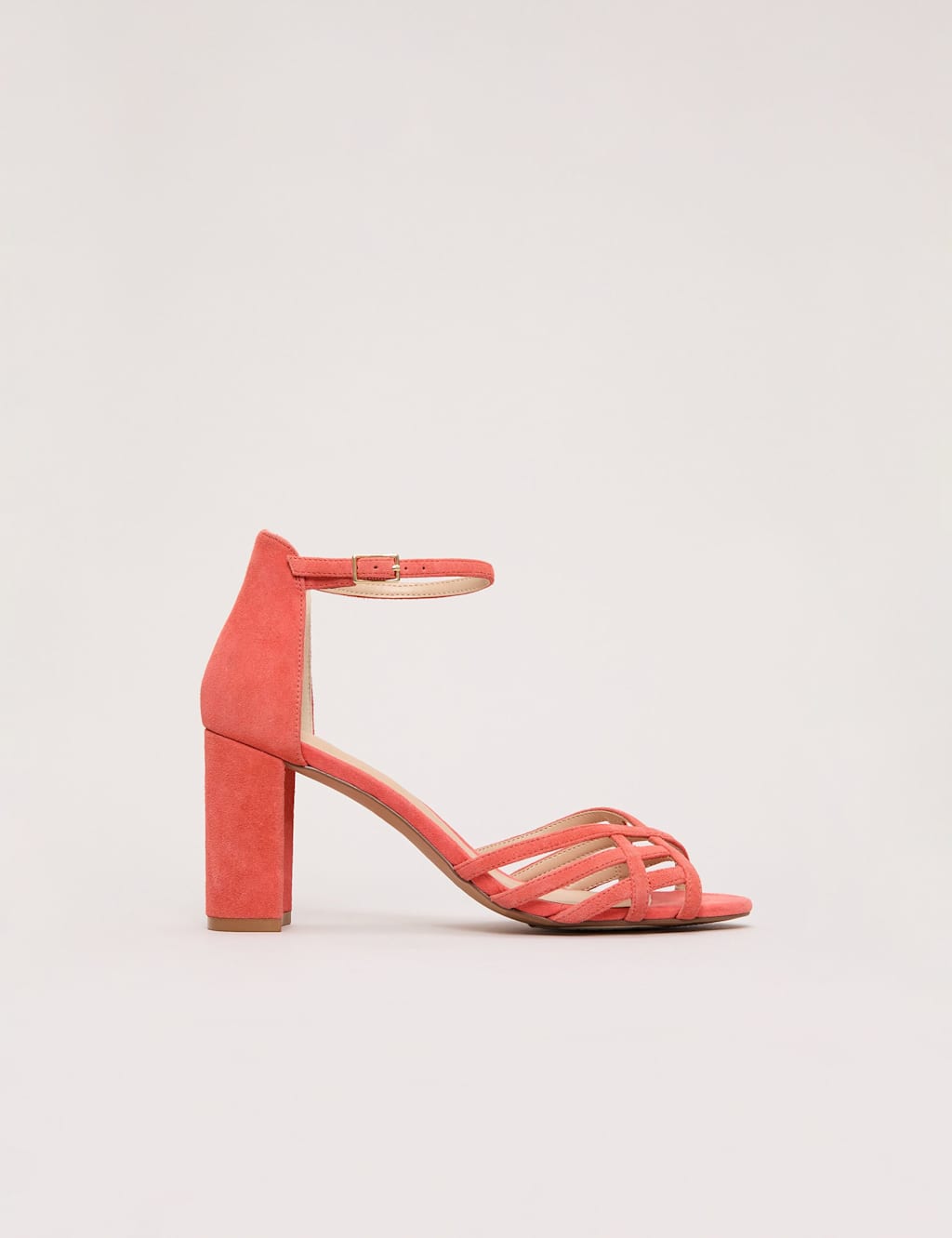 Phase Eight Suede Ankle Strap Block Heel Sandals Orange