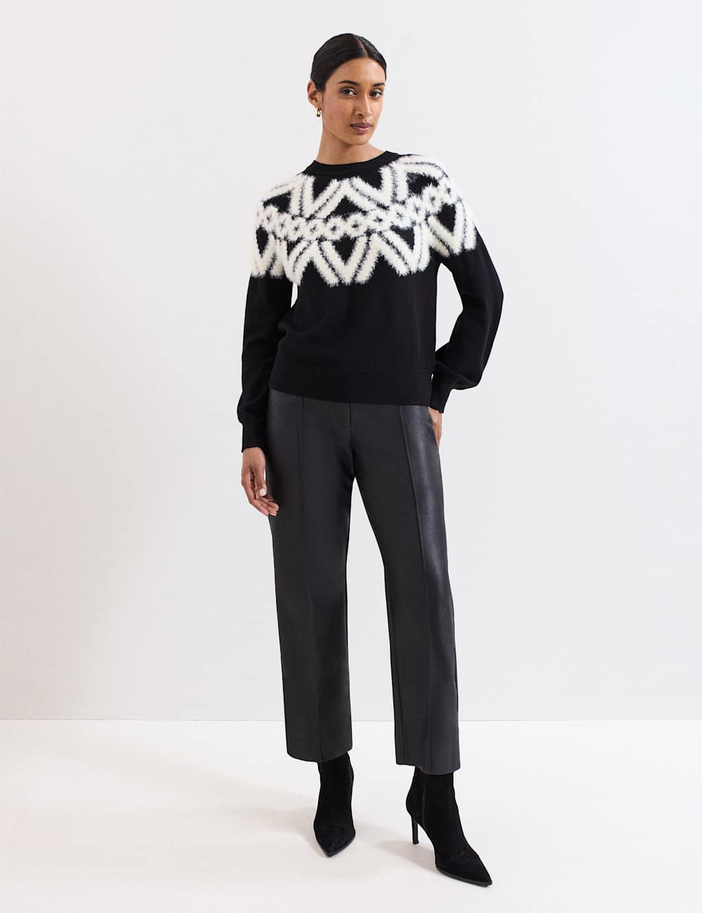 Phase Eight Leather Look Slim Fit Trousers Black