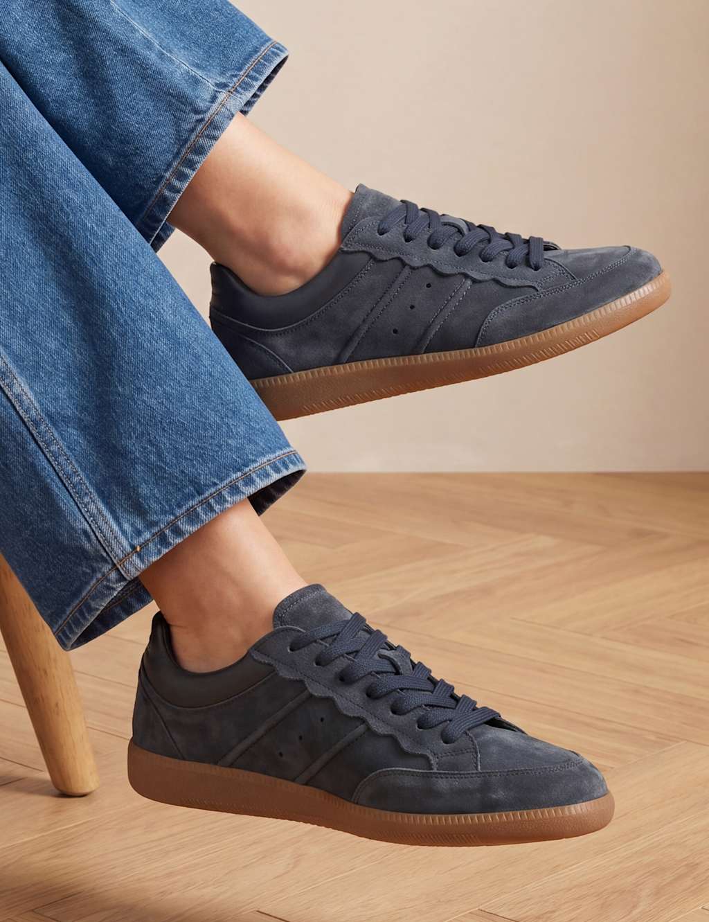 Jones Bootmaker Women's Suede Lace Up Trainers - 4 - Blue - Available at M&S
