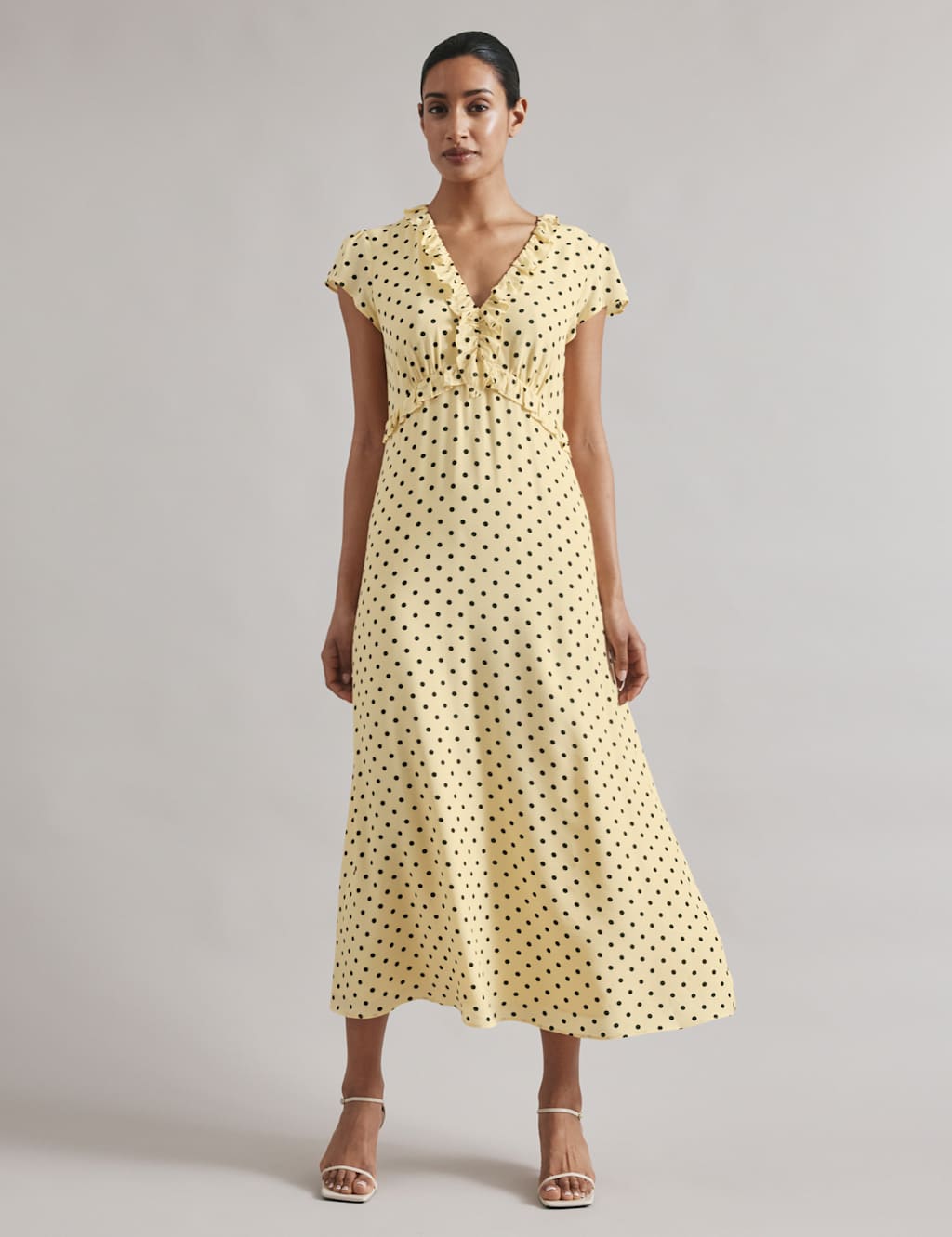 Spot Print V-Neck Midi Skater Dress