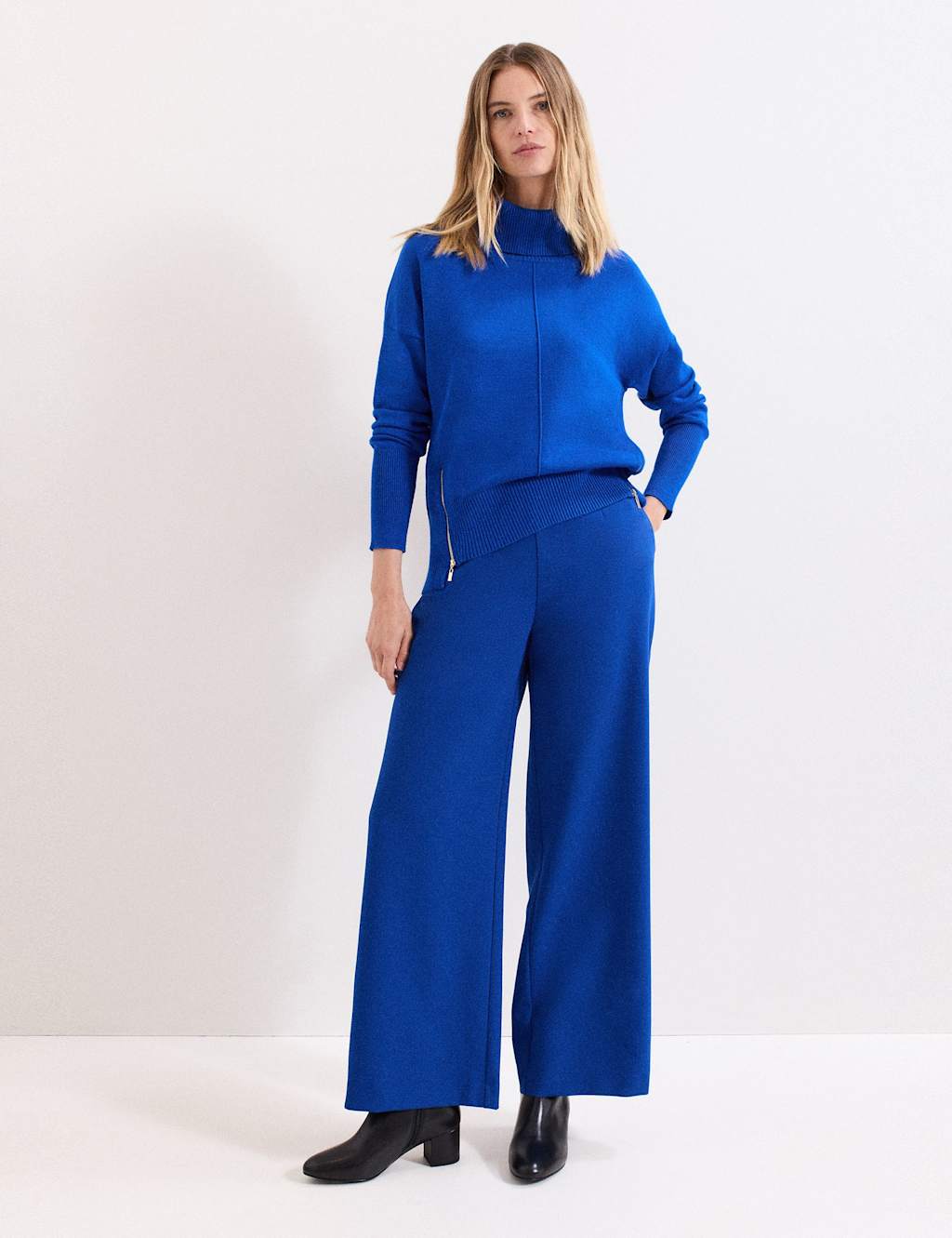 Phase Eight Wide Leg Elasticated Waist Trousers Cobalt
