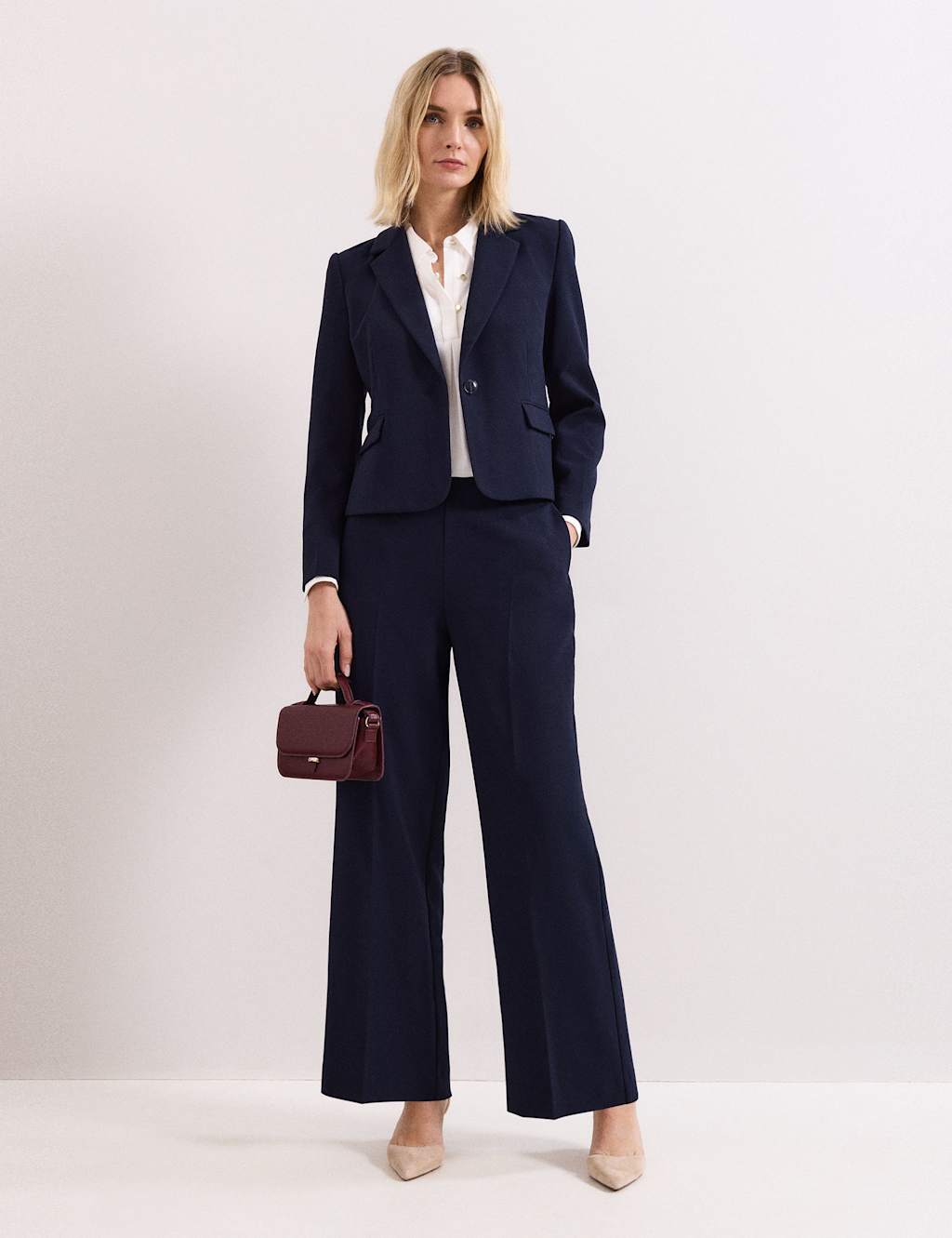 Phase Eight Women's Wide Leg Elasticated Waist Trousers - 10 - Navy - Available at M&S