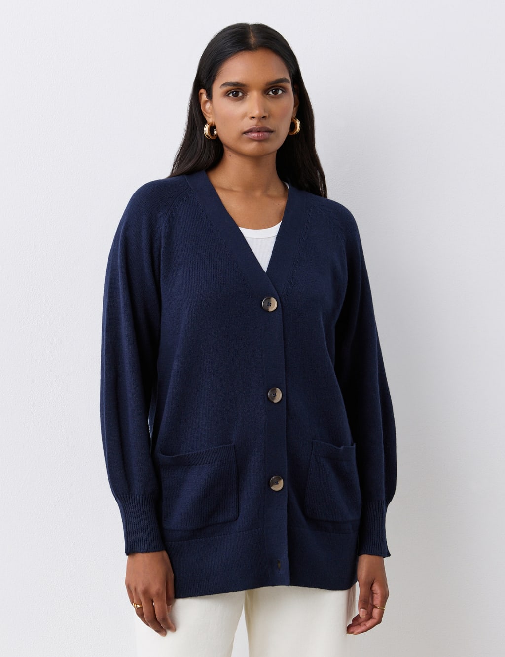 Cotton Rich V-Neck Button Front Cardigan