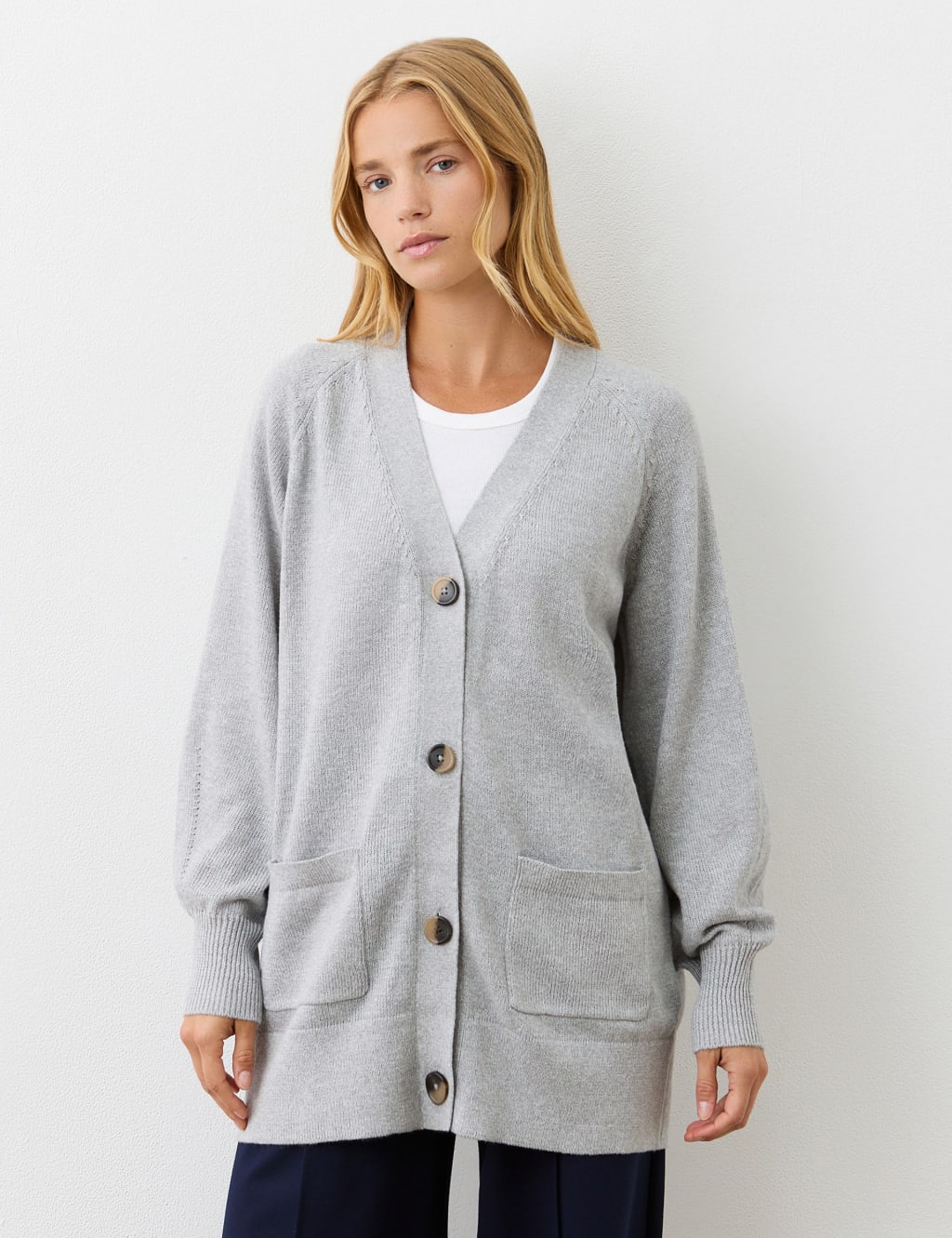 Cotton Rich V-Neck Button Front Cardigan