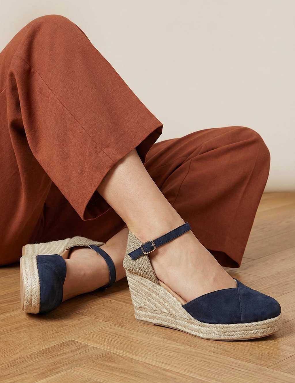 Jones Bootmaker Women's Ankle Strap Wedge Closed Toe Espadrilles - 4 - Navy - Available at M&S