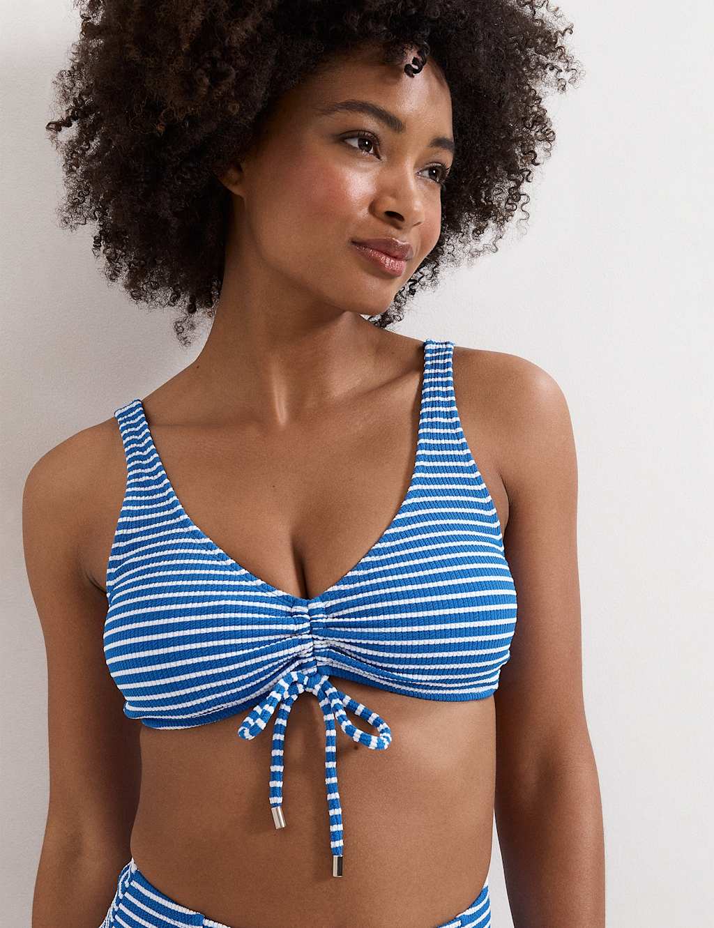 Phase Eight Women's Striped V-Neck Drawstring Bikini Top - 14 - Blue Mix - Available at M&S