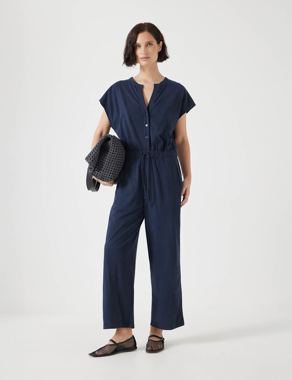 Pure Cotton Jersey Button Front Jumpsuit