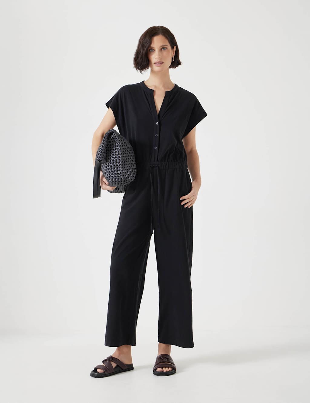 Pure Cotton Jersey Button Front Jumpsuit