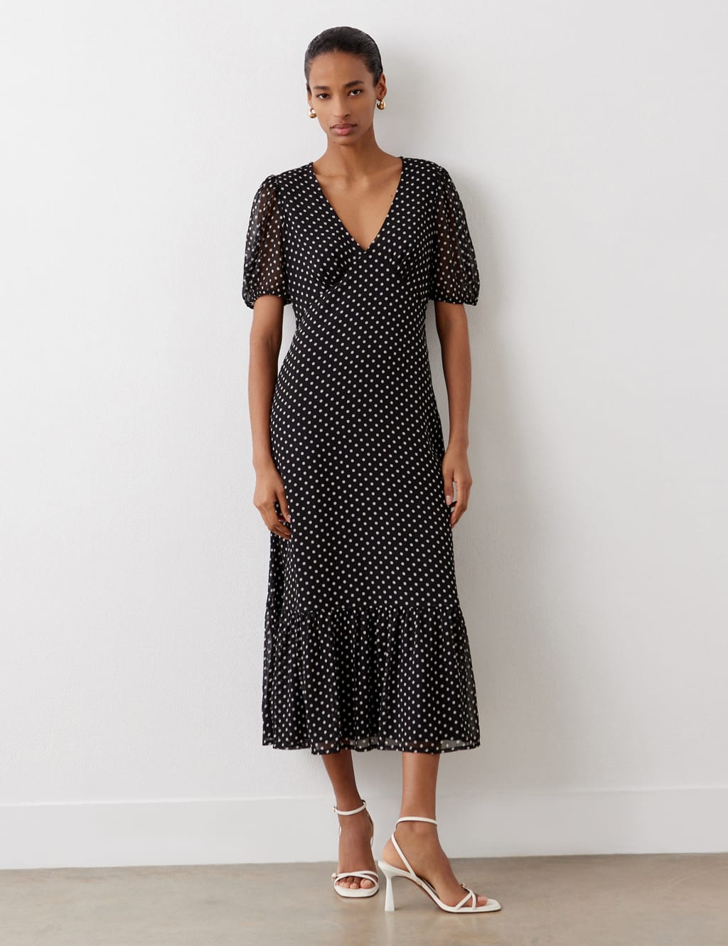Polka Dot V-Neck Midi Tiered Dress