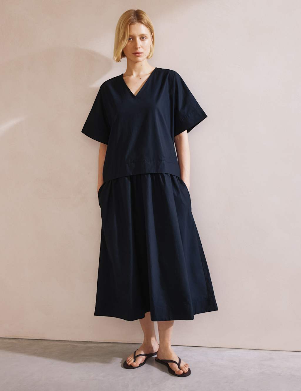 Pure Cotton Dropped Waist Midi Smock Dress