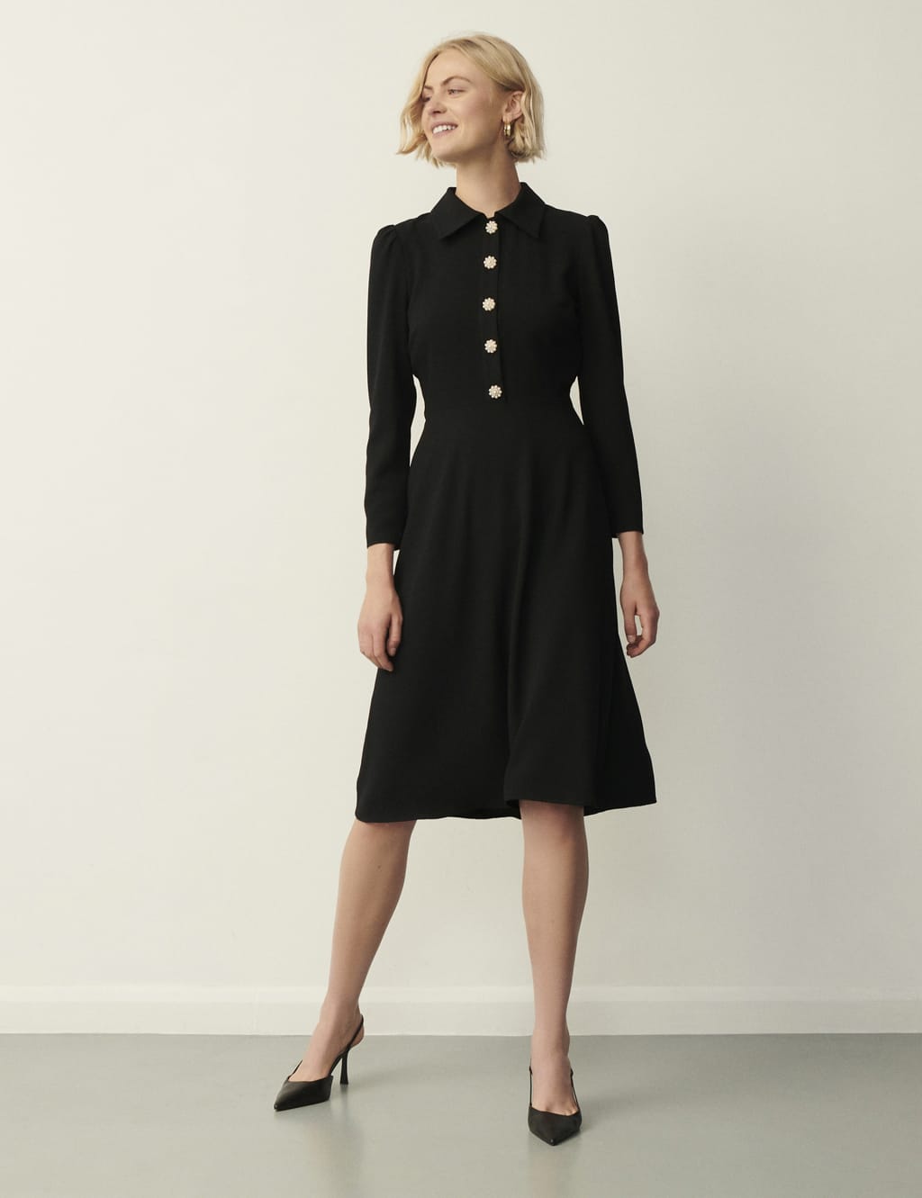 Crepe Midi Shirt Dress