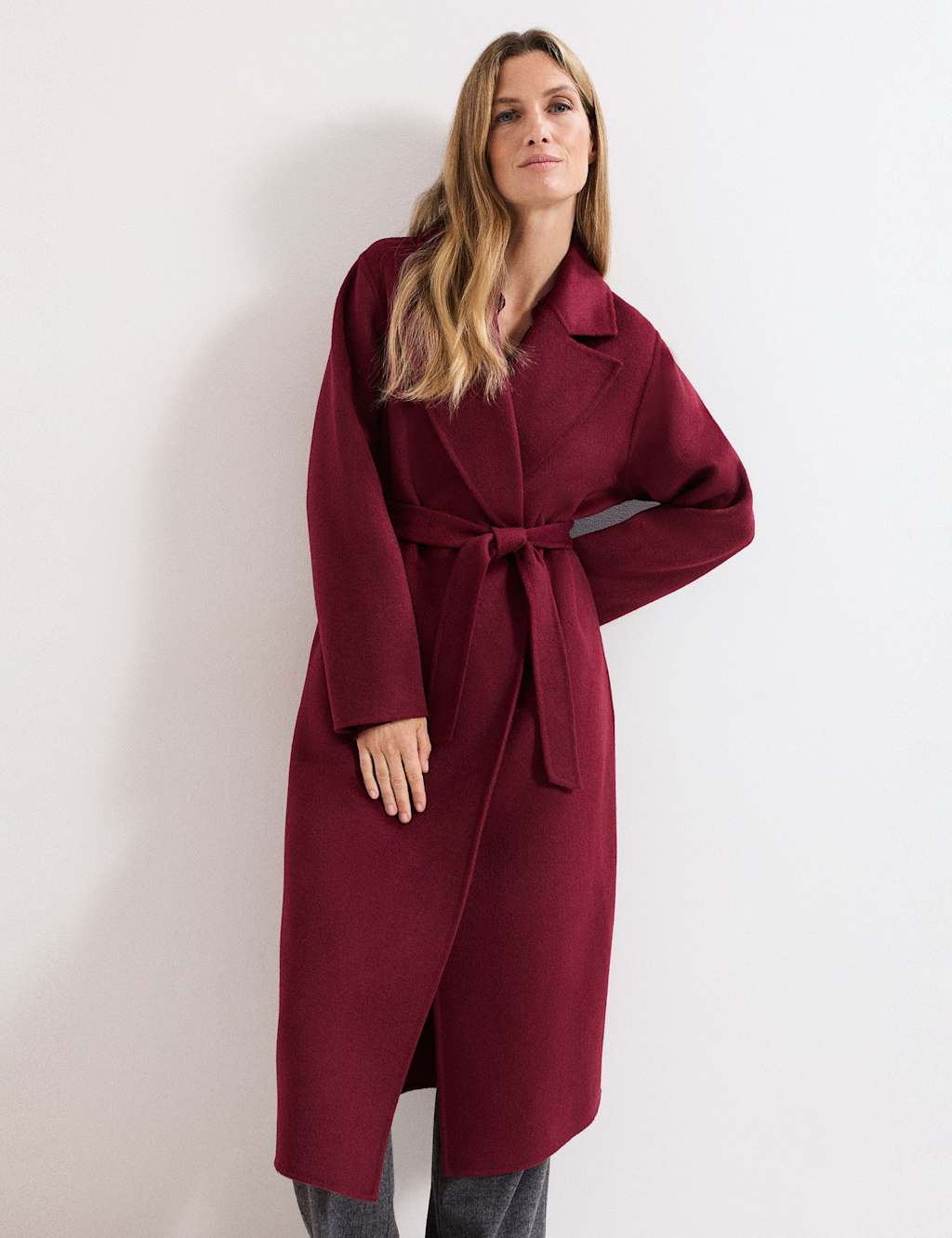 Phase Eight Wool Blend Collared Double Breasted Wrap Coat Dark Red