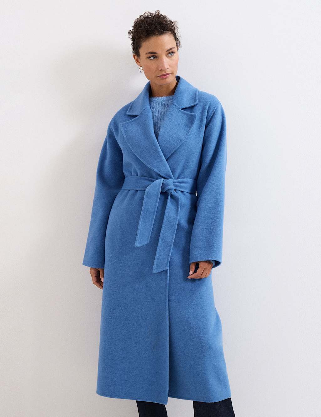 Phase Eight Wool Blend Collared Double Breasted Wrap Coat Blue