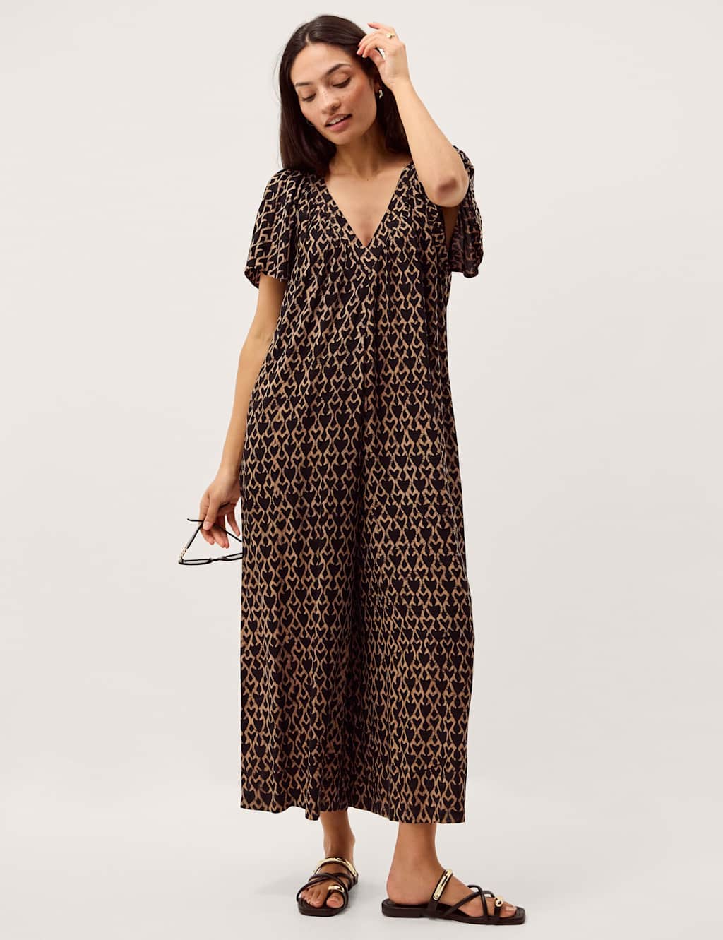 Monsoon Women's Geometric Angel Sleeve Wide Leg Jumpsuit - Extra Large - Black Mix - Available at M&S