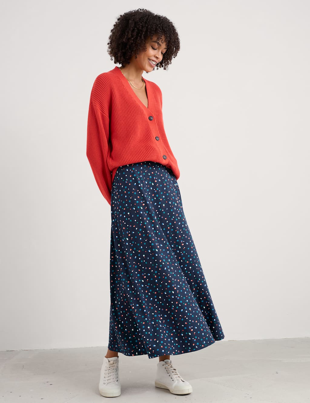 Coton Rich Polka Dot Midaxi A-Line Skirt