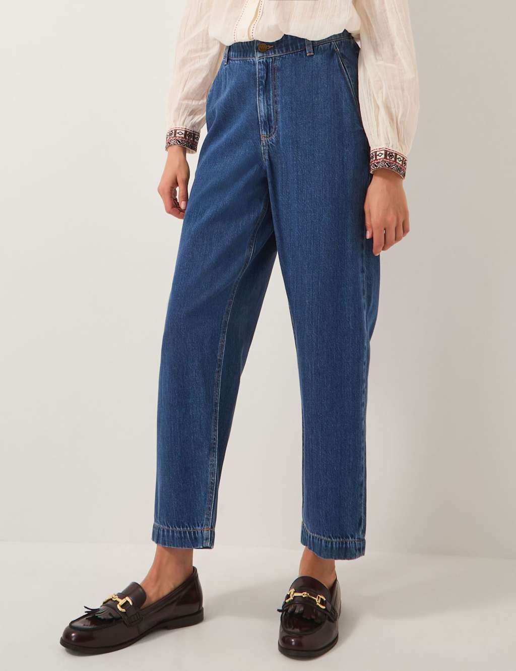 Monsoon Lyocell Blend High Waisted Carrot Leg Jeans Blue