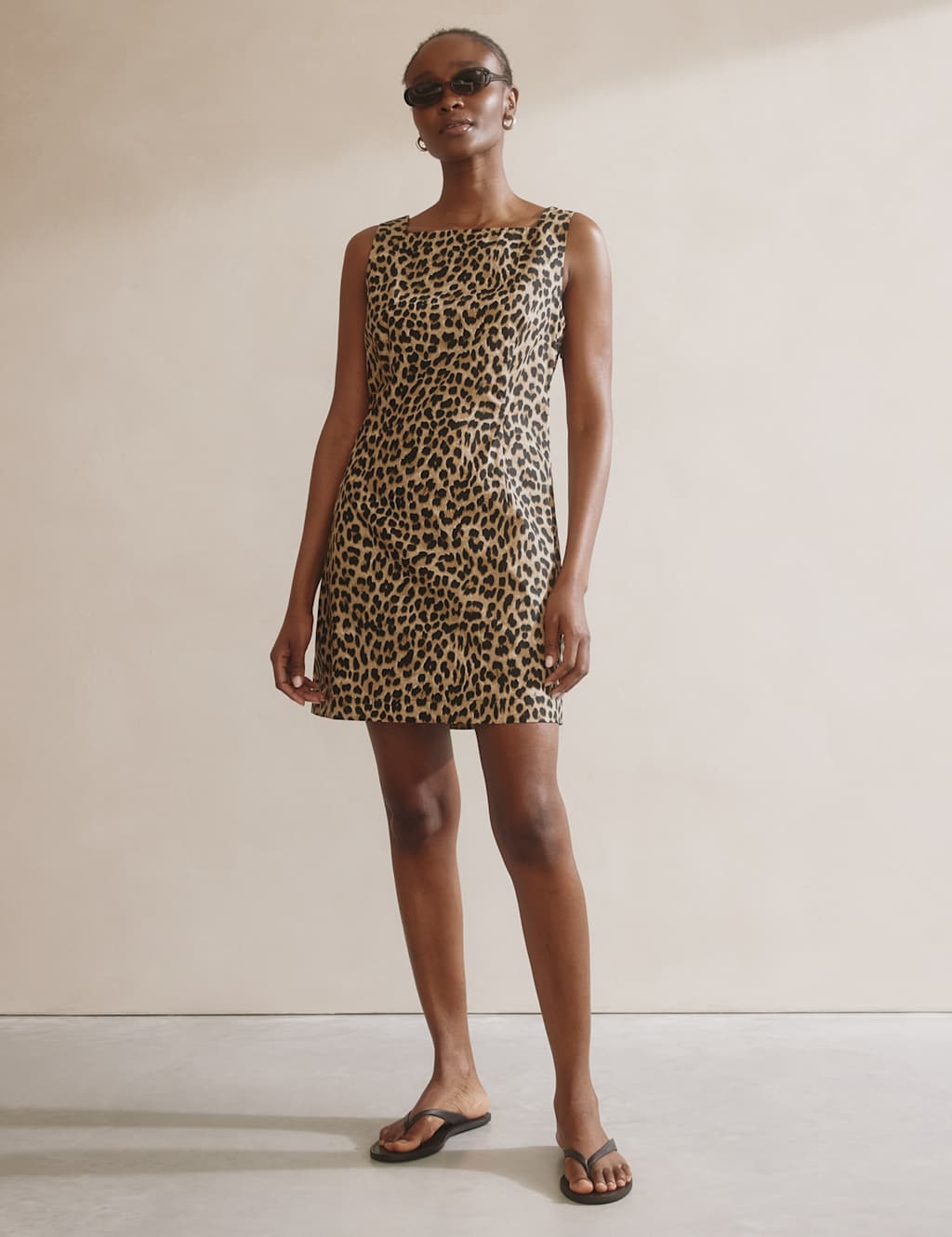 Pure Cotton Animal Print Mini Shift Dress