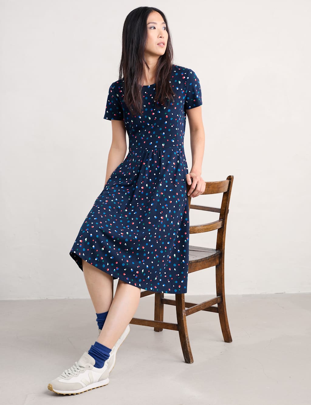 Cotton Rich Polka Dot Midi Skater Dress