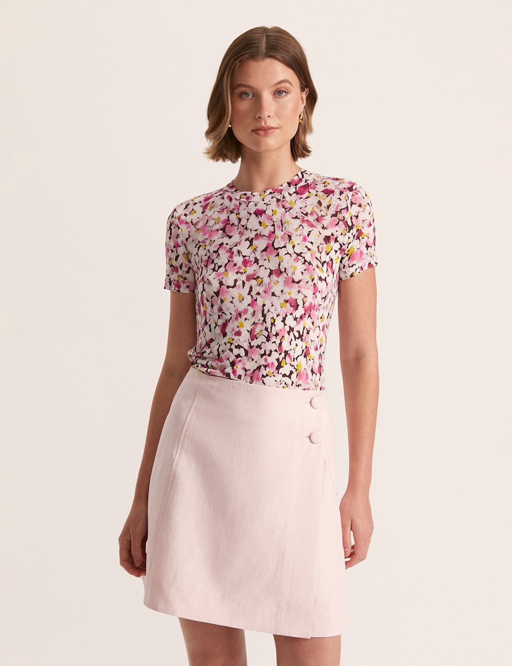 SABA Pure Modal Floral Crew Neck T-Shirt Multi