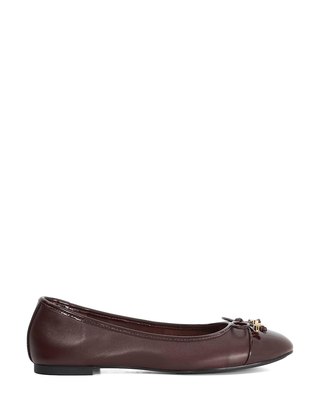 Dune London Wide Fit Leather Flatform Ballet Pumps Burgundy