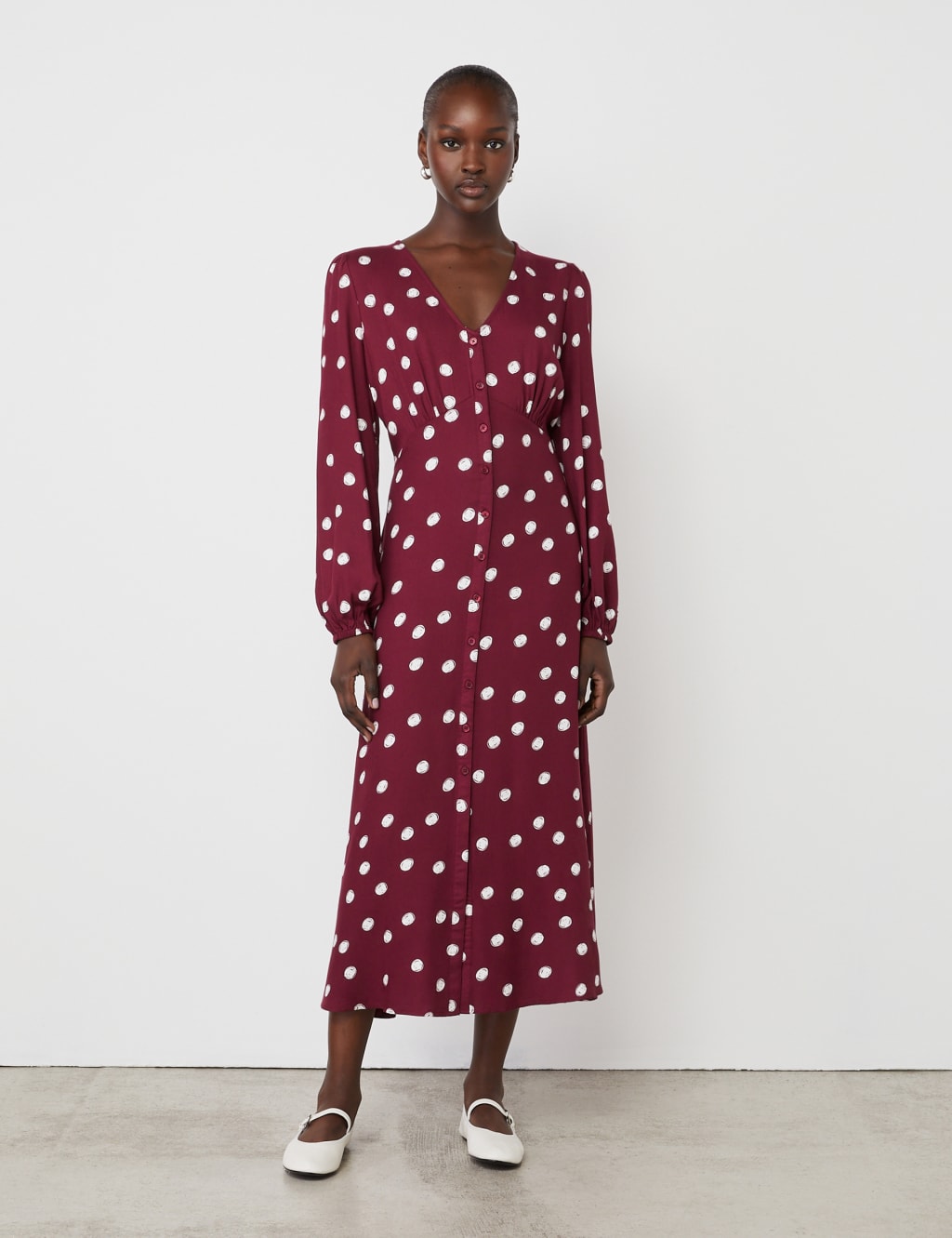 Polka Dot V-Neck Midi Skater Dress