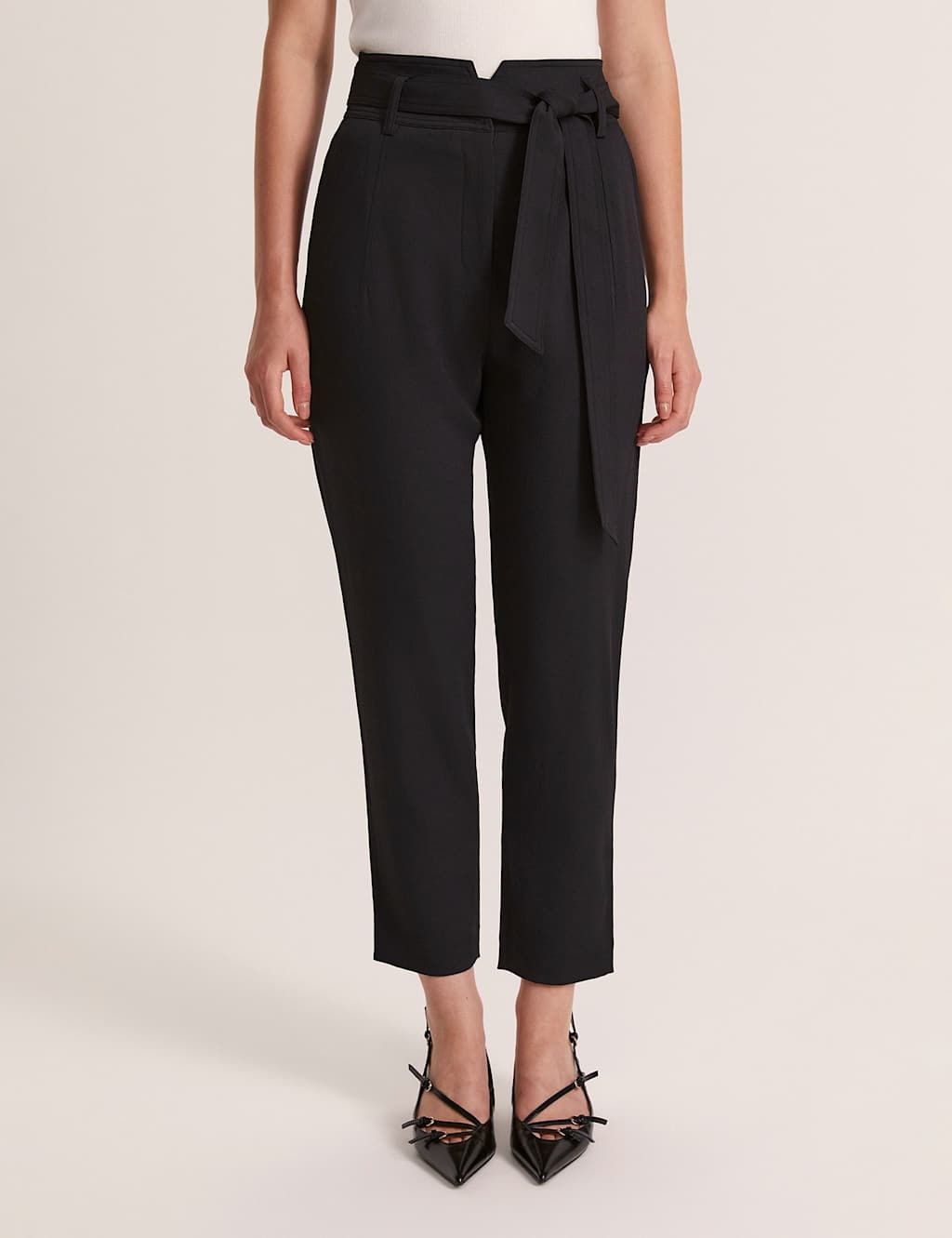 SABA Belted Straight Leg Trousers Black