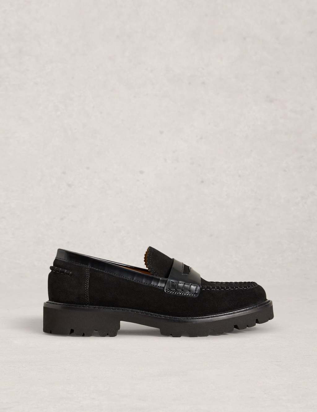 White Stuff Suede Block Heel Round Toe Loafers Black