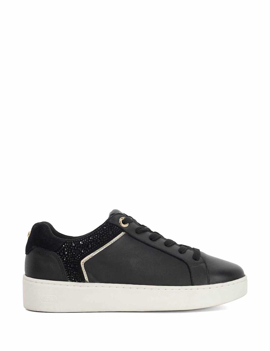 Dune London Leather Lace Up Sparkle Cupsole Trainers Black