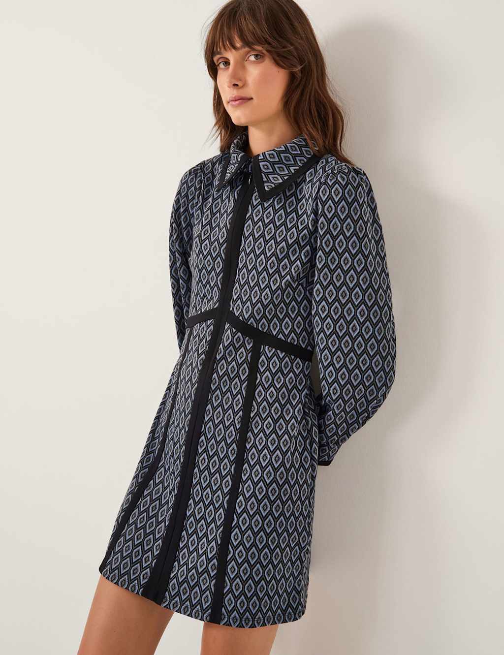 Monsoon Jacquard Mini Shirt Dress Grey