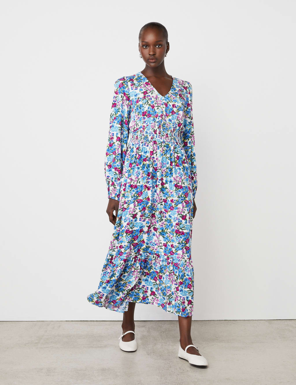 Floral V-Neck Midaxi Tiered Dress