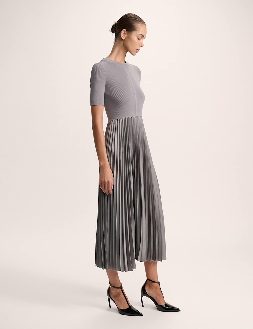 SABA Textured Midi Skater Dress Silver