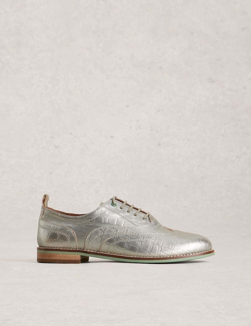 White Stuff Women's Leather Lace Up Brogues - 6 - Silver, Gold,Silver