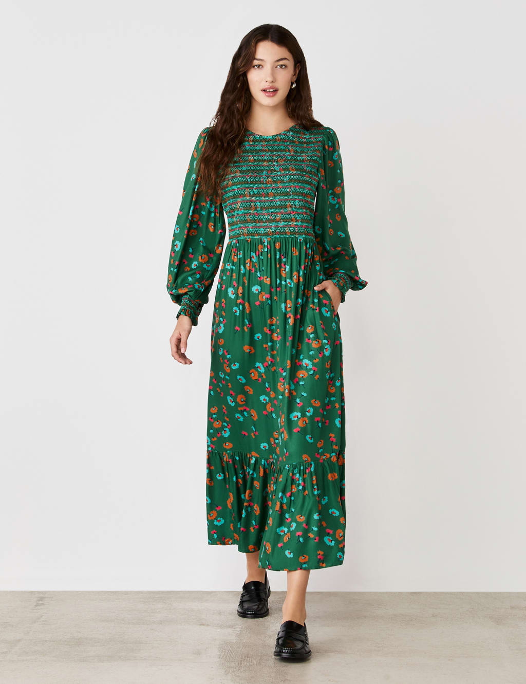 Floral Shired Midi Smock Dress
