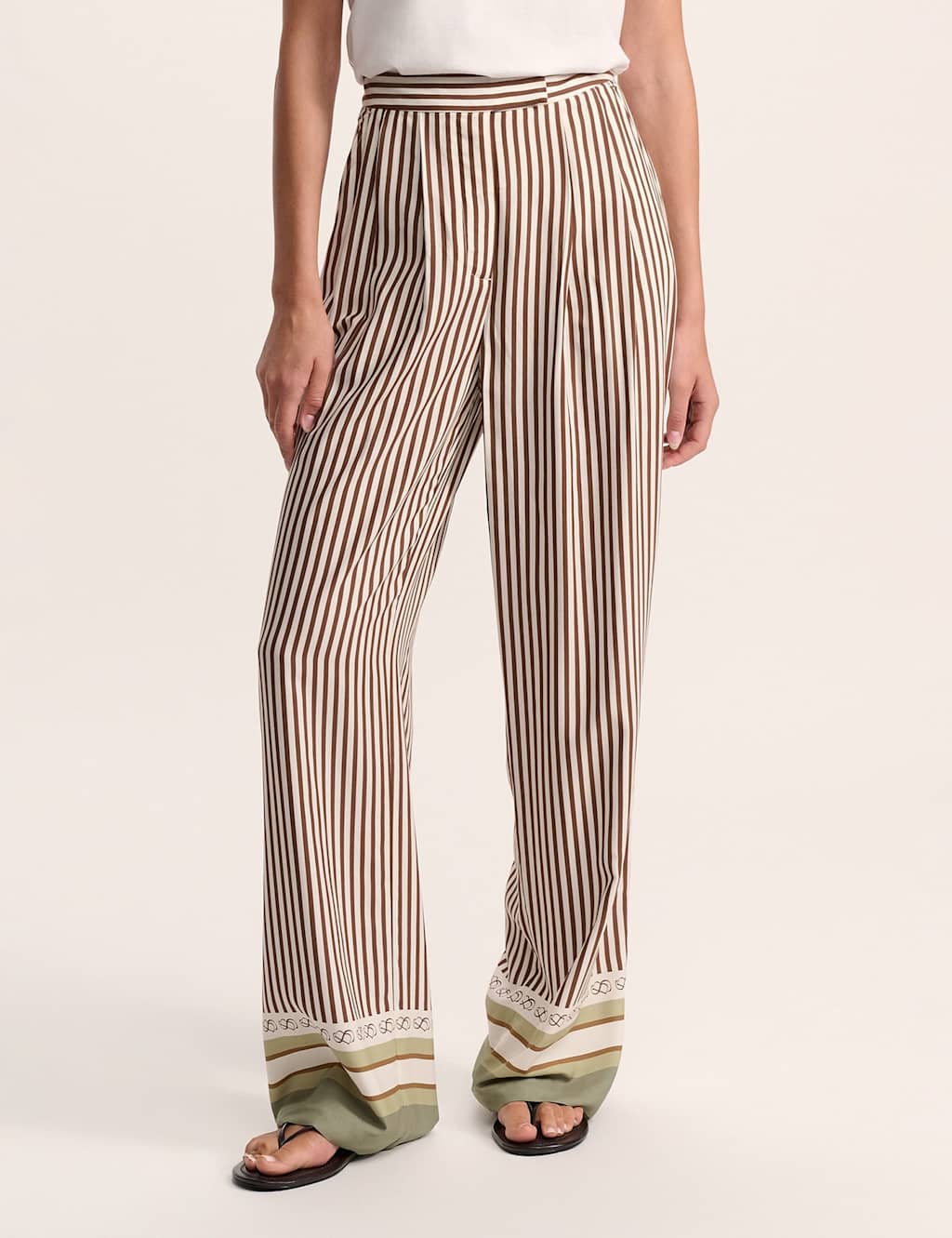 SABA Striped Wide Leg Trousers Cream Mix