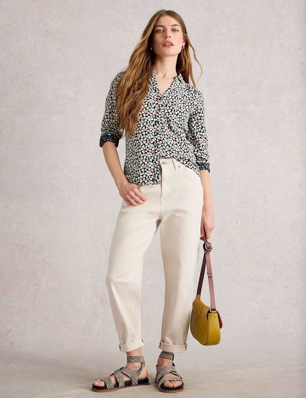 White Stuff Pure Cotton Jersey Printed Shirt Blue Mix