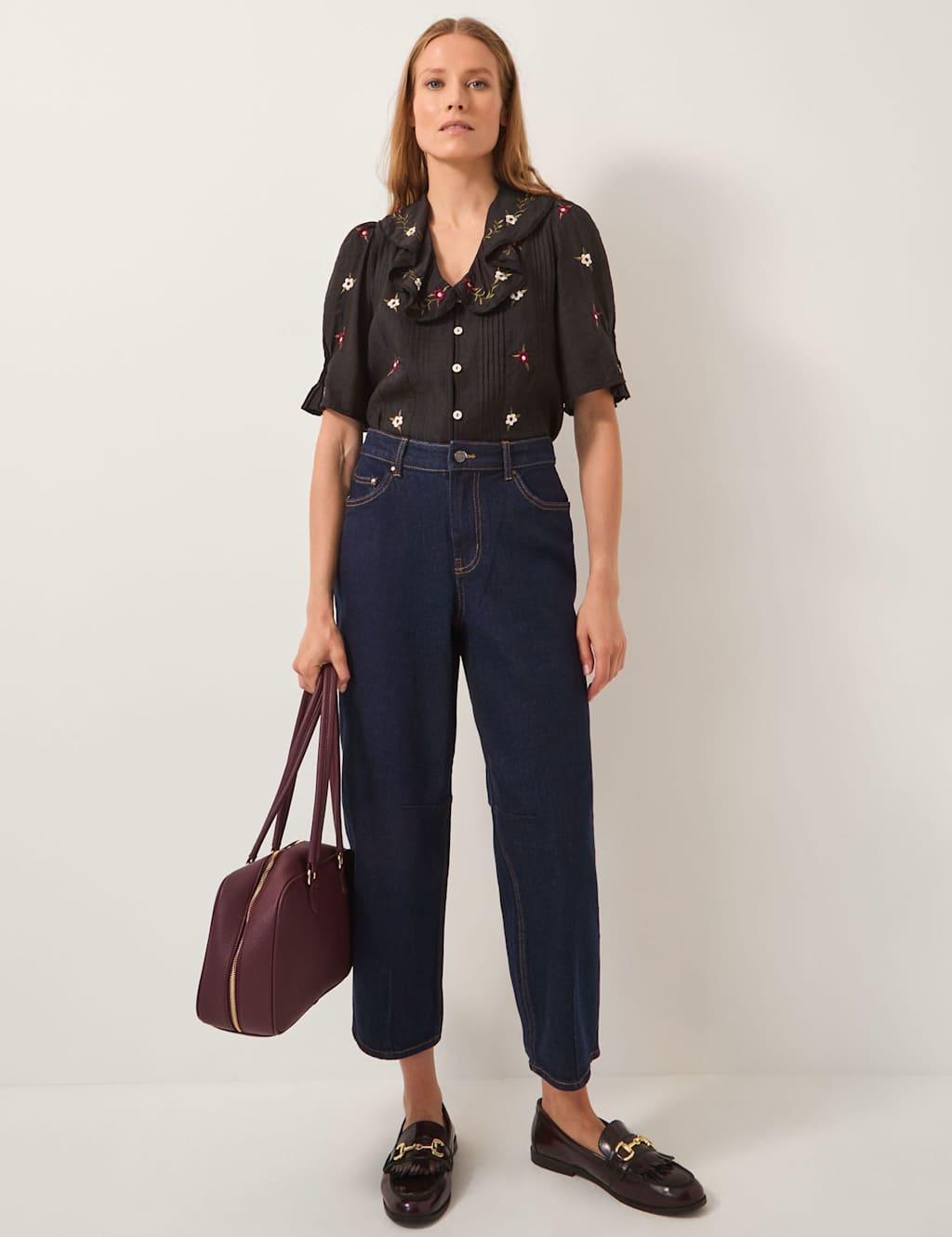 Monsoon High Waisted Barrel Ankle Grazer Jeans Indigo